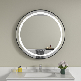 Oglinda baie led rotunda 70x70 rama neagra