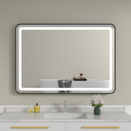 Oglinda baie led 100x70 cu rama neagra din aluminiu si dezaburire