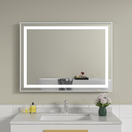 Oglinda baie led 80x60 cu rama din aluminiu argintie
