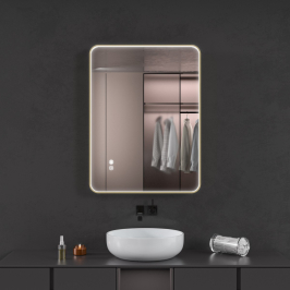 Oglinda baie cu led 60x80, rama aurie, trei tipuri de culoare