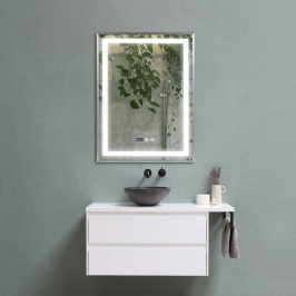 Oglinda baie 60x80 cu led si dezaburire. Rama argintie